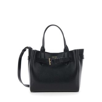 Tom Ford Audrey Small Black Handbag With Adjustable Strap And Logo Lettering On The Front In Hammered Leather Woman