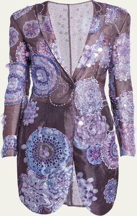 Giorgio Armani Sheer Printed Blazer Jacket with Beaded Details