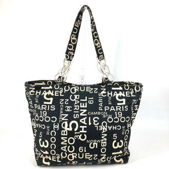 Chanel Black White Yellow Canvas Pouch Shoulder Bag Tote Bag (Pre-Owned)