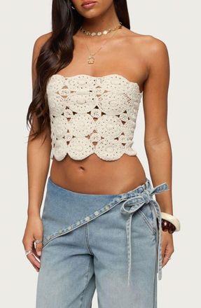 Edikted Laurin Strapless Crochet Crop Top in Cream at Nordstrom, Size X-Small
