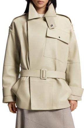 BOSS Satila Short Leather Trench Coat in Pumice at Nordstrom, Size 10