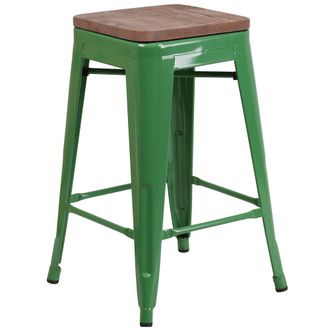 Flash Furniture 24 High Backless Green Metal Counter Height Stool with Square Wood Seat
