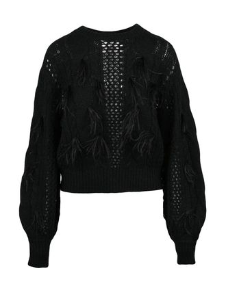 Twin-Set Black Feather Embellished Acrylic-Blend Crewneck Sweater