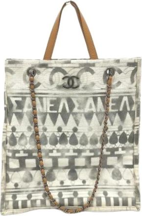 Chanel Pre-owned Tote Bags, female, Beige, Size: ONE SIZE Pre-owned Canvas Tote Bag