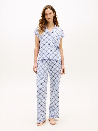 Tommy Hilfiger Womens Short-Sleeve Shirt & Pant Sleep Set - Blue - XL
