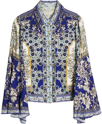 Alice & Olivia Willa Floral Flared-sleeve Chiffon Blouse - Blue - S (UK8-10 / S)