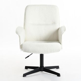 Urban Meuble Sill&oacute;n giratorio de tela de rizo blanca con reposabrazos