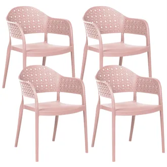 Beliani Conjunto De 4 Sillas De Jard&iacute;n De Pl&aacute;stico Para Interior Y Exterior Con Reposabrazos Rosa Narino