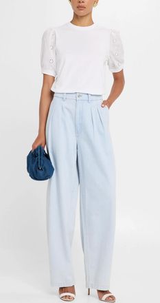 Frame Denim The Lace Sleeve Tee In White