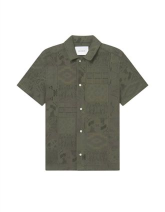 Les Deux Mens Hector Lace Short Sleeve Shirt In Olive Night