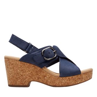 Clarks Giselle Dove Wedge Sandal Navy 26177146 Womens