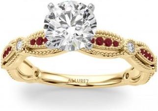 Allurez Antique Style Ruby & Diamond Engagement Ring 14K Yellow Gold (0.20ct)