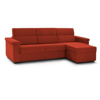 Dmora Divano letto con penisola Esca, Sof&agrave; angolare trasformabile per salotto, imbottito, sfoderabile, 100% Made in Italy, 285x160 h100 cm, Arancione