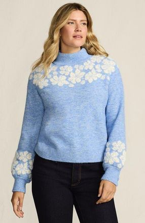 Lands End Fuzzy Turtleneck Lantern Sleeve Jacquard Sweater in Clear Blue Sky Heather at Nordstrom, Size X-Large