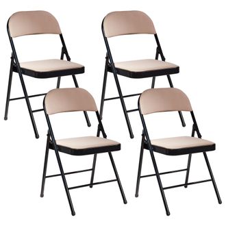 Beliani Beliani - Conjunto De 4 Sillas Plegables Estructura De Metal Negro Asiento Y Respaldo Acolchados Beige Sparks