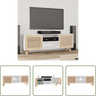 vidaXL vidaXL Mobile TV in legno - Mobile TV Bianco 105x30x40 cm Massello Pino e Rattan Naturale