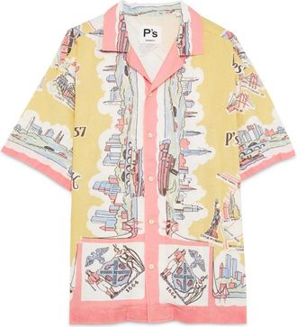 President's New York Kaart Geel Shirt - Heren - Korte mouwen Overhemden - Veelkleurig - XL - Overhemden