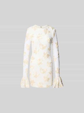 Rotate Minikleid mit floralem Allover-Stitching in Ecru, Gr&ouml;&szlig;e 36