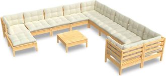 vidaXL Muebles De Jard&iacute;n 10 Pzas Y Cojines Madera De Pino Crema Vidaxl