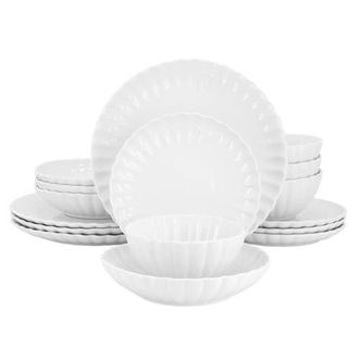 Elama Jane 16 Piece Scalloped Double Bowl Porcelain Dinnerware Set in White at Nordstrom