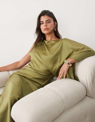 Asos monospalla maxi con schiena scoperta in oliva-Blu