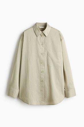 H&M Oversized Shirt in Khaki Beige/pinstriped at Nordstrom, Size Xx-Small