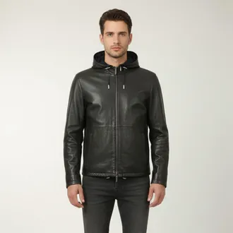 HUGO BOSS Boss By Hugo Boss Dark Green Leather Reversible Hoodie Jacket