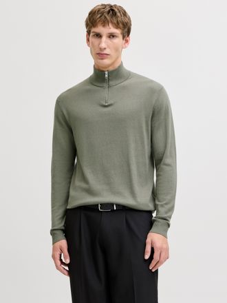 Jack & Jones Troyer JACK & JONES JJEEMIL KNIT HALF ZIP NOOS, Herren, Gr. XXL, vetiver, Strick, Obermaterial: 60% Baumwolle, 20% Nylon, 20% Viskose, unifarben, regu
