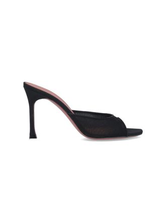 Amina Muaddi Black Alexa Square Toe Silk Mules
