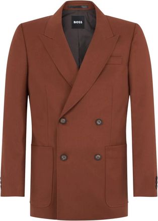 HUGO BOSS Dubbelrijige Jas - Heren - Blazers - Bruin - L - Wol - Jassen