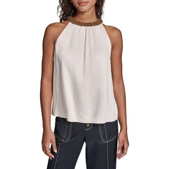 Karl Lagerfeld Embellished Neck Sleeveless Top in Bisque at Nordstrom, Size X-Large