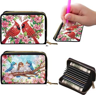 Generic 2Pcs Crdit card Holder Diamond Art Painting PU Wallet ID crd Case Zipper Animal Pattern Fashion DIY Diamond Painting Art Kit Compact Cin Purse Credit 