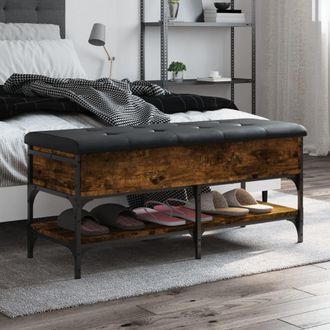 vidaXL Vidaxl - Banco Zapatero Madera De Ingenier&iacute;a Roble Ahumado 102x42x45 Cm