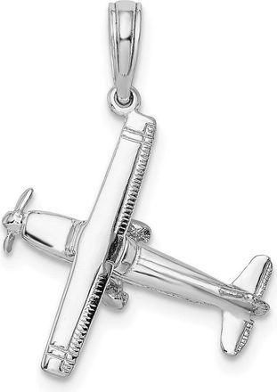 Diamond2Deal 14K White Gold 3-D High Wing Airplane Charm