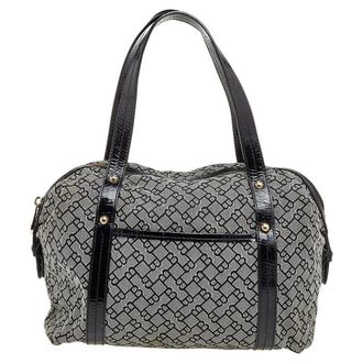 Bally Grey /black Patent Leather And Canvas Satchel