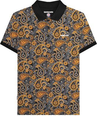 Lambretta Heren Paisley Poloshirt (Zwart/Goud)