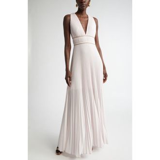 St. John Pleated Sleeveless Crepe Gown in Primrose at Nordstrom, Size 8