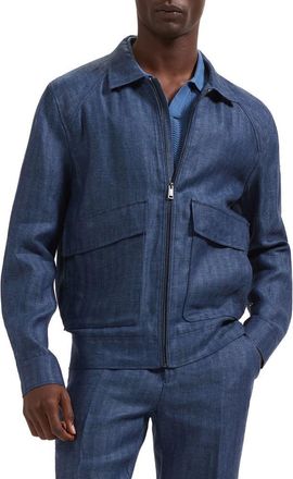 Bugatchi Linen Bomber Jacket in Navy at Nordstrom, Size Xx-Large