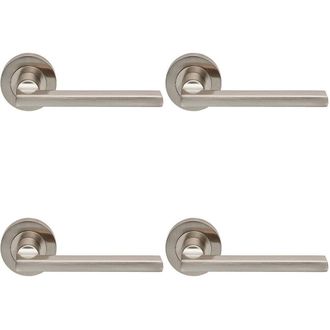 Loops 4x PAIR Straight Plinth Mounted Handle on Round Rose Concealed Fix Satin Nickel in Metallics