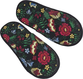 Generic Fluffy Slipper Flowers Pai-Sley Pattern Portable Spa Slippers Non-Slip Soft Ladies Slippers Winter Guest L