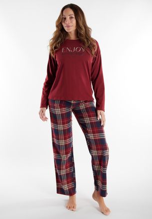 Tom Tailor Schlafanzug TOM TAILOR Xanthi, Damen, Gr. 46 (XXXL), rot (rot, mittel, karo), Obermaterial: 95% Baumwolle, 5% Elasthan, bequem lang, Rundhals, Homewea