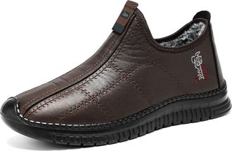 Generic Mens Winter Leather Upper Shoes Snow Shoes Ankle Boots With Fur Lining Casual Boots Business Casual Footwear Everyday Wear(Brown,6.5 UK)