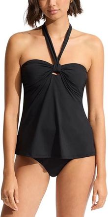 Seafolly Womens Seafolly Collective Sash Tankini Top Black Tie Front Swimwear GBO1158