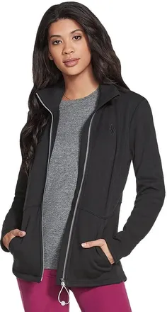 Skechers Go Snuggle Jacket Womens Bold Black Knit Fleece Full Zip FTS1589
