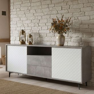 Dmora Aparador Ddiges, Buffet Con 2 Puertas Y 2 Cajones, Elegante Aparador Para Sal&oacute;n, Gabinete De Tv, 100% Made In Italy, 184x45h77 Cm, Blanco Y Cemento - 