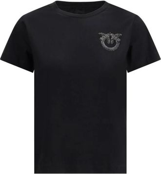 Pinko T-shirt met Geborduurd Logo - Dames - T-shirts - Zwart - XS - Katoen - Tops
