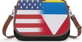 Generic USA And Barbuda Flag Crossbody Bag Womens Handbag PU Message Bags Shoulder Purse with Adjustable Strap