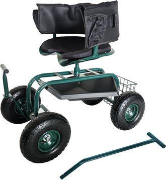 Relaxdays Relaxdays rolling garden seat, height-adjustable, max. 150 kg, storage, handles, seat cushion, backrest, black