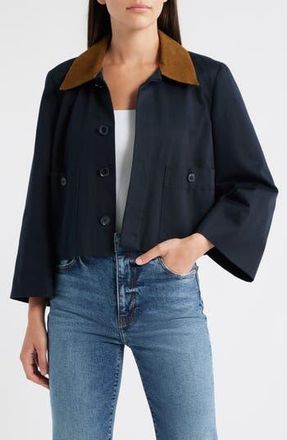 Frame Denim Corduroy Collar Crop Jacket in Navy at Nordstrom Rack, Size Large