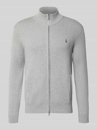 Polo Ralph Lauren Strickjacke mit Reißverschluss in Hellgrau Melange, Größe XXL